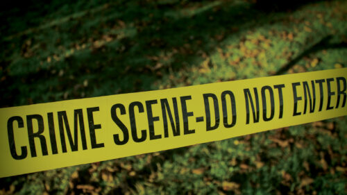 A lawn with caution tape