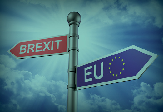 A signpost with EU and Brexit crossroad