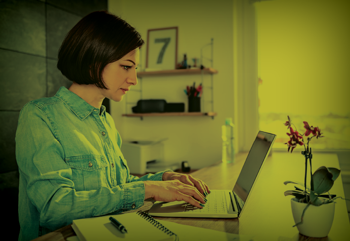 A woman working from home