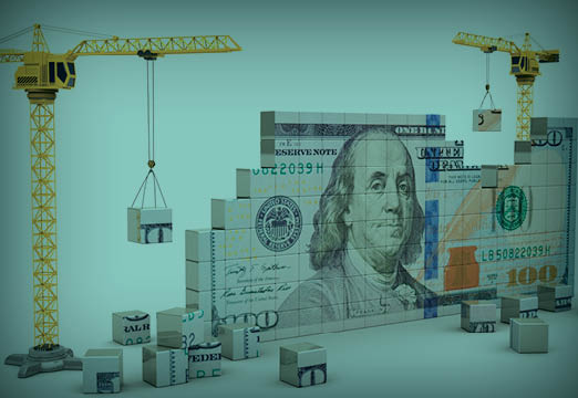 a construction cane moving money
