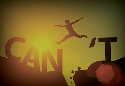 A person jumping over the word 'can't'