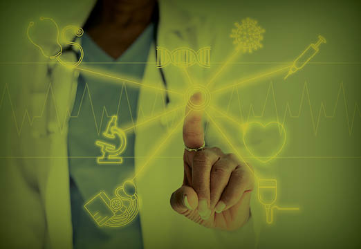 A doctor using a touchscreen of data
