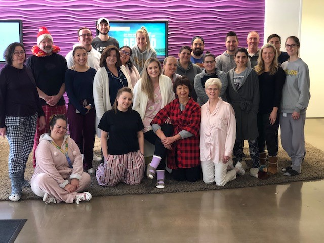 Dallas office in pajamas