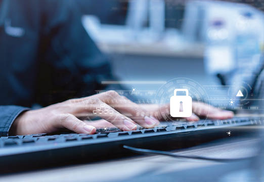 A Keyboard with a padlock for cyber security.