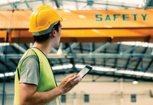 A construction worker in a factory.