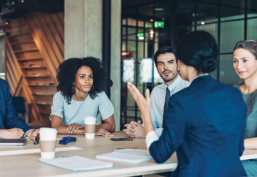 Employees communicating