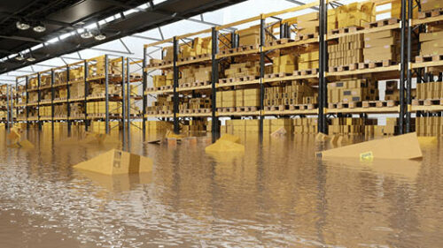 a flooded warehouse