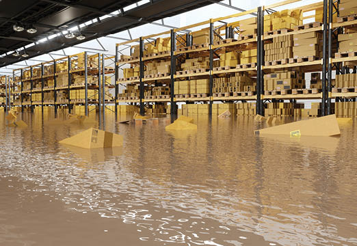 a flooded warehouse