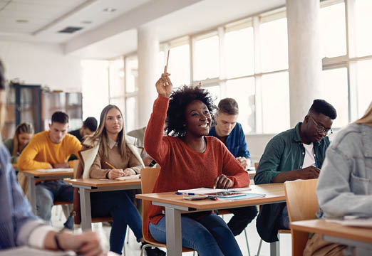 A room of university students in a classroom