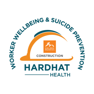 Worker Wellbeing & Suicide Prevention with an orange hard hat and Holmes Murphy construction logo