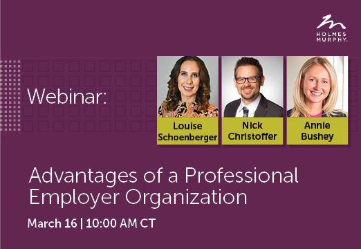 A purple background with text: Advantages of a Professional Employer Organization