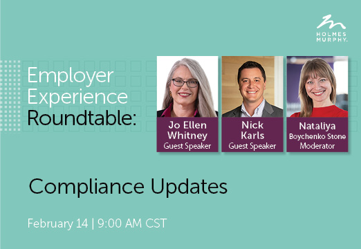 Employee Experience Roundtable event graphic, with three people's professional photos