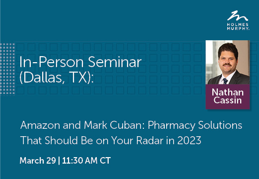 blue background with title: • Amazon and Mark Cuban: Pharmacy Solutions That Should Be on Your Radar in 2023 for March 29th