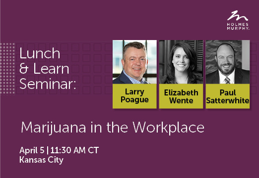 A Purple background with the title: Marijuana in the workplace a lunch and learn seminar