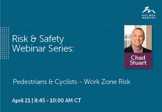 Webinar graphic. White text against blue background that reads: pedestrians & Cyclists Risk and Safety Webinar Series