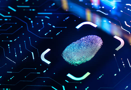 A digital fingerprint saved on a circuit board illustrating biometric data.