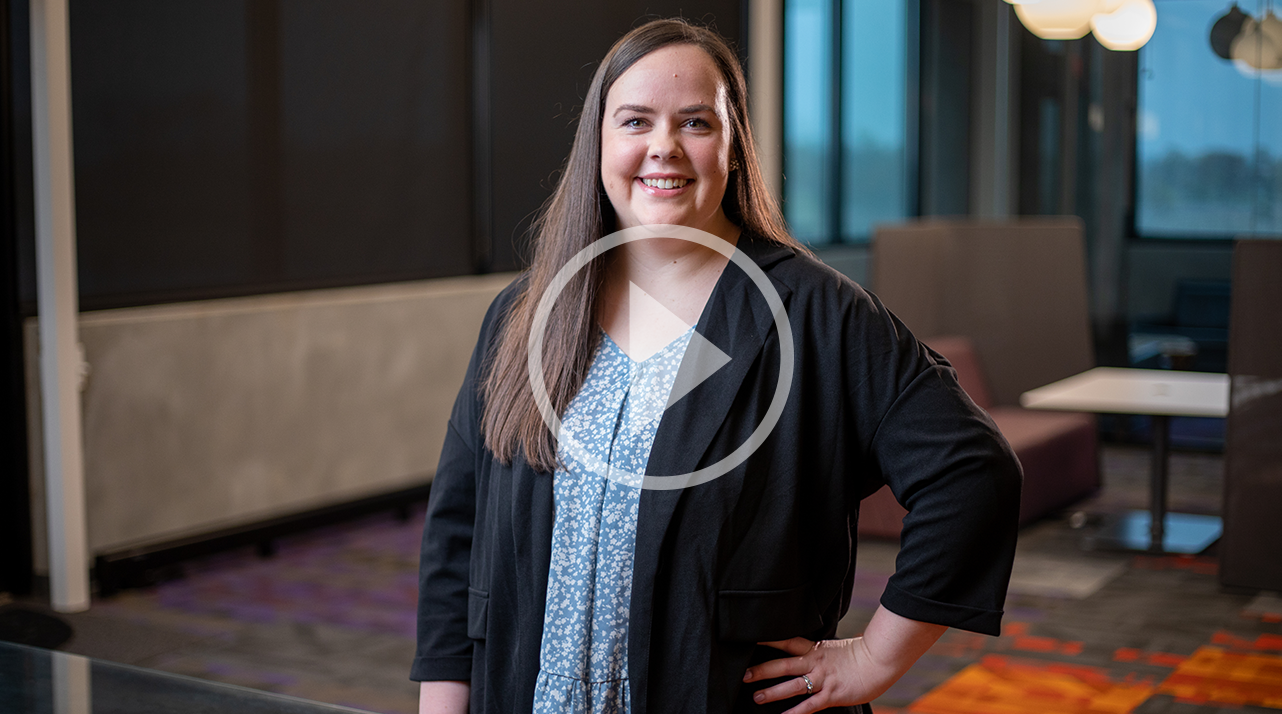 A video thumbnail of Haley Morton, a brunette woman in a dark blue cardigan.