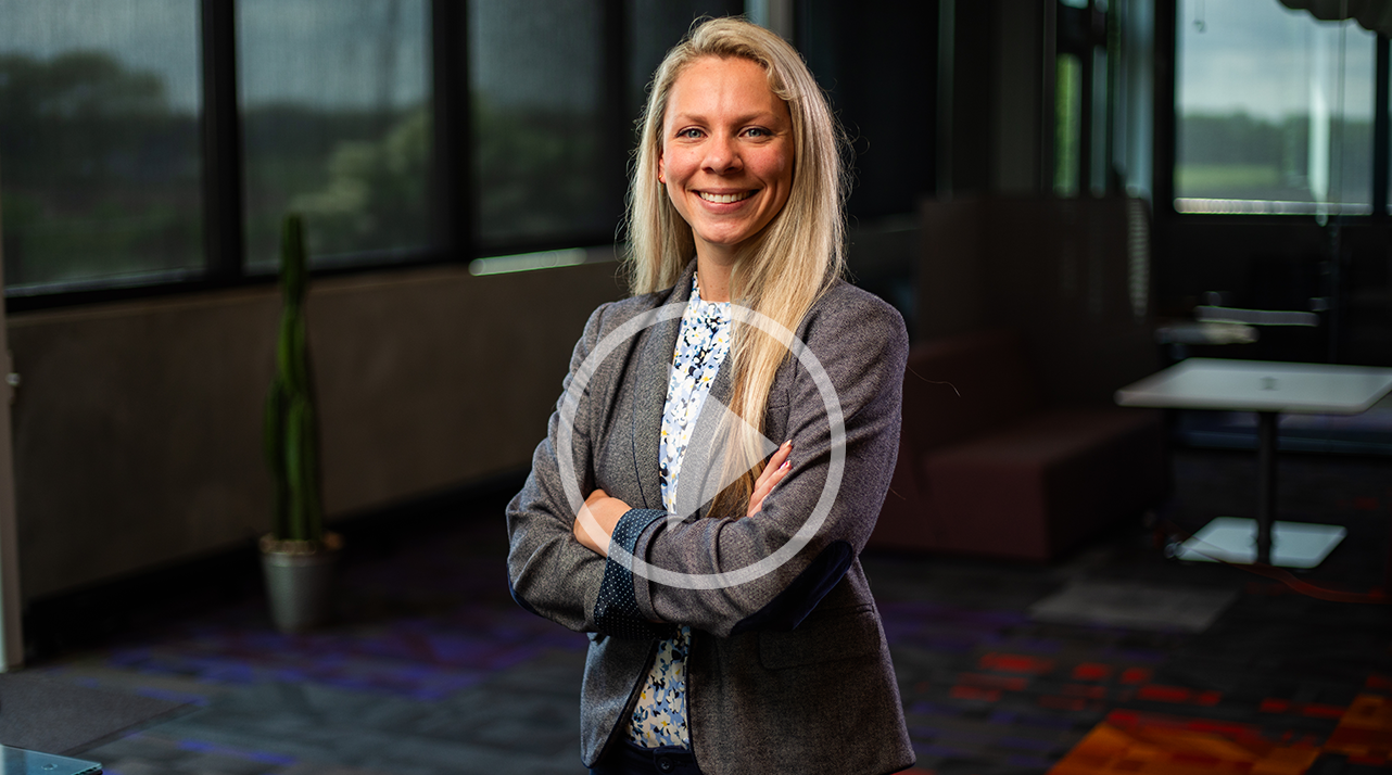 A video thumbnail of Kate Bryant, a blonde woman in a grey blazer.