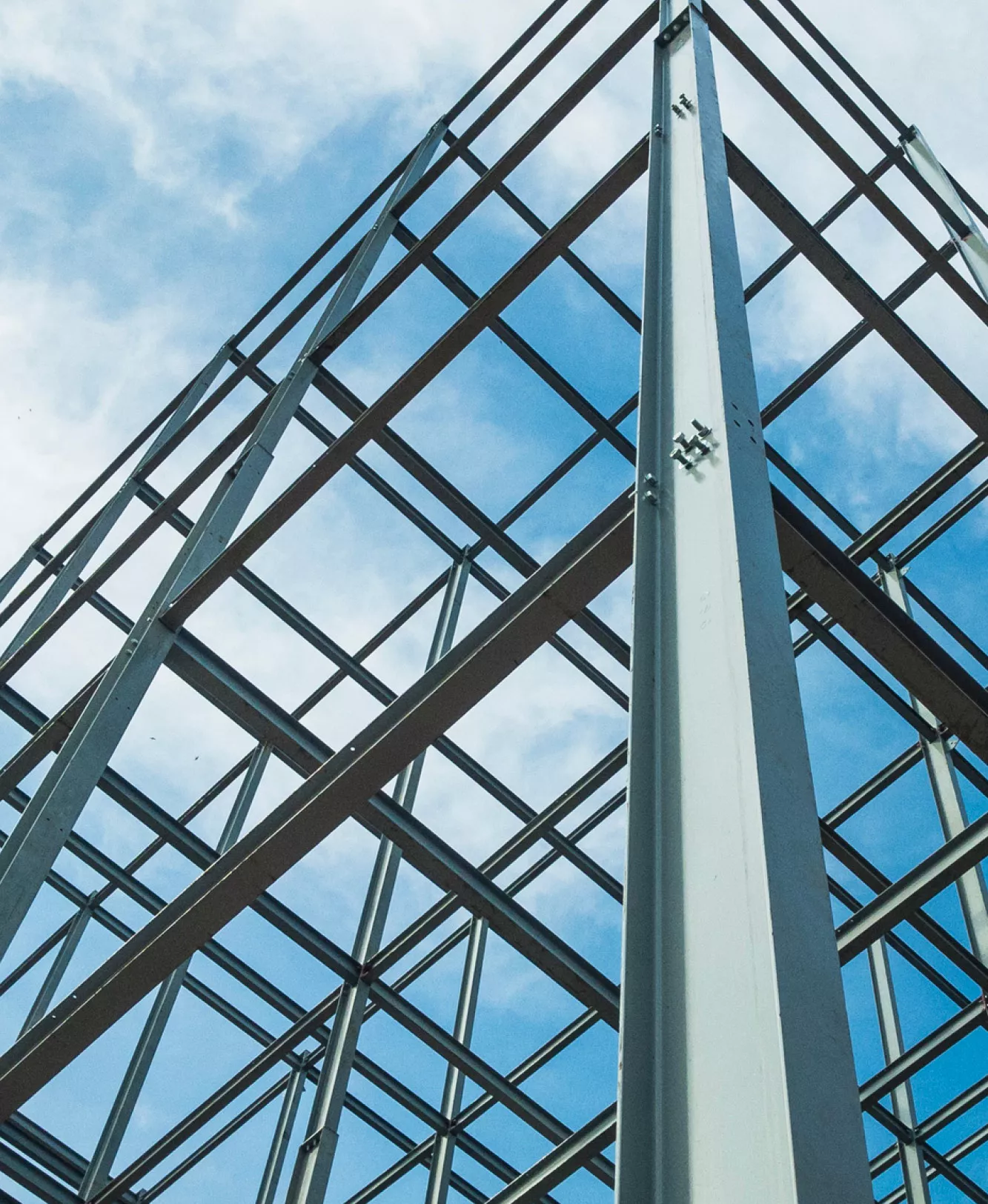 Steel frame of a building
