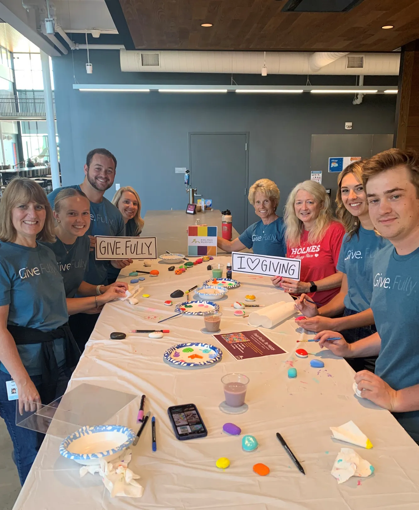 A group of employees volunteering