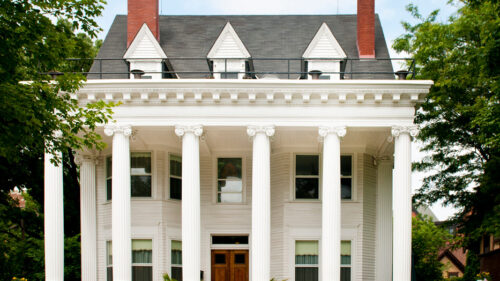 A sorority house with white columns