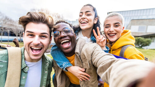 happy students at an event