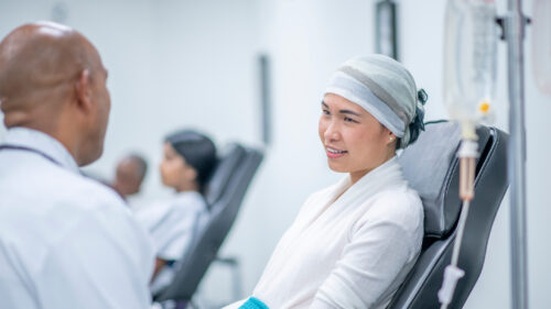A cancer patient talking to a doctor