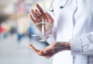 A doctor with a balance scale