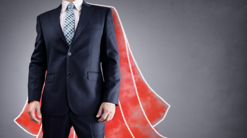 Person in a suit with illustrated cape