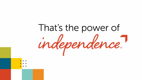 A colorful graphic with Holmes Murphy's tagline, That's the power of independence